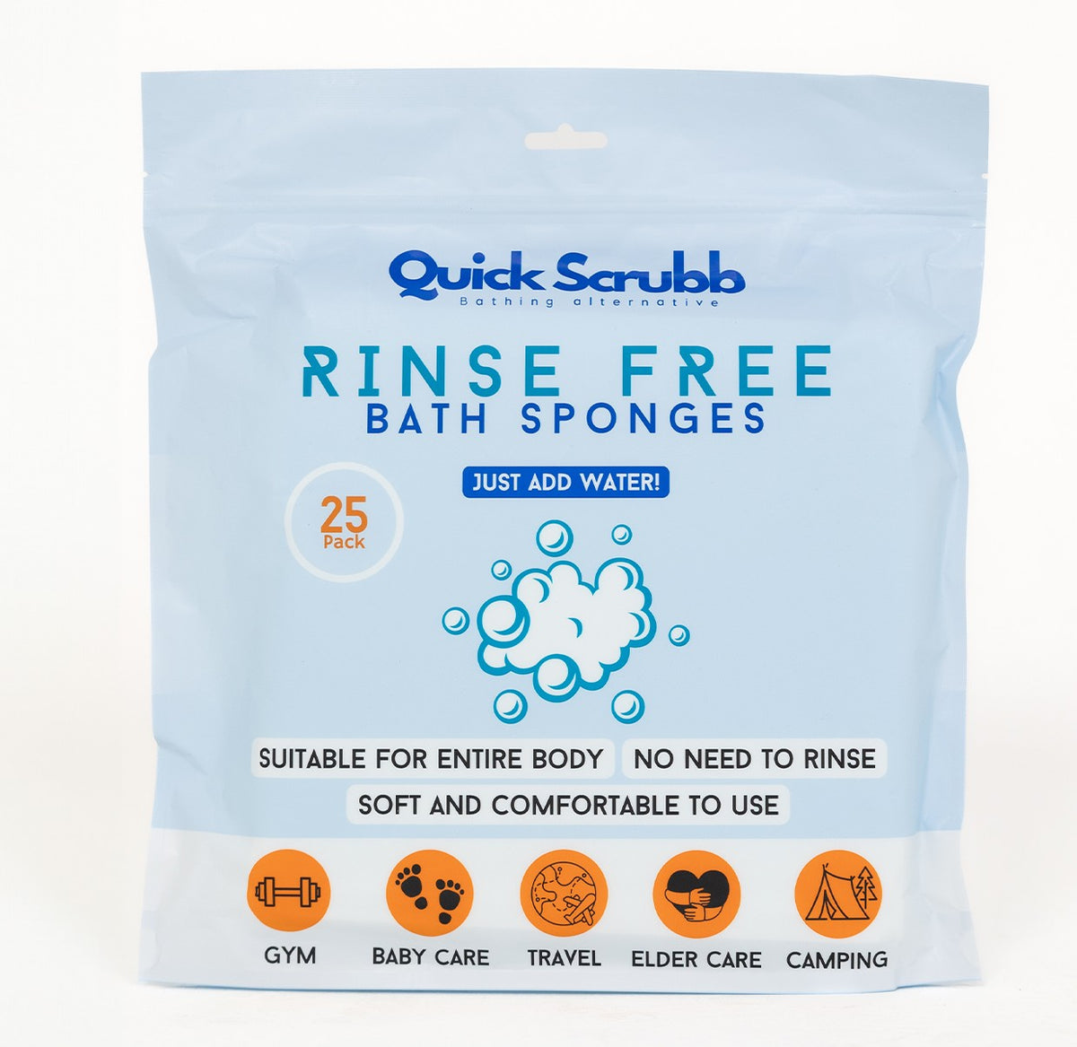 Quick Scrubb - Disposable Rinse-Free Bath Sponges (25 Pack)
