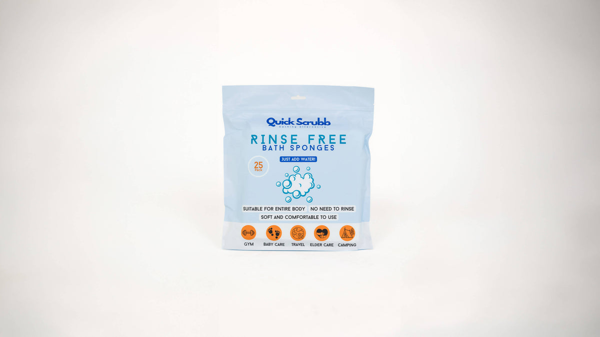 Pack of 25 Quick Scrubb disposable body sponges for easy waterless cleaning
